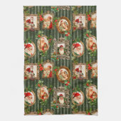 フェスティバルヴィンテージサンタ華美ス（フレーム内）、ホリー付き キッチンタオル (縦)