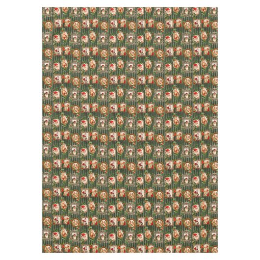 フェスティバルヴィンテージサンタ華美ス（フレーム内）、ホリー付き テーブルクロス (正面)