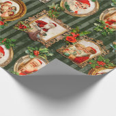 フェスティバルヴィンテージサンタ華美ス（フレーム内）、ホリー付き ラッピングペーパー (角)