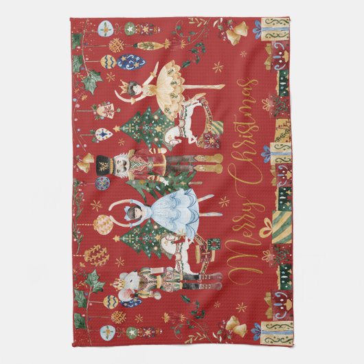 フェスティバルヴィンテージザくるみ割り人形メリークリスマス キッチンタオル (縦)