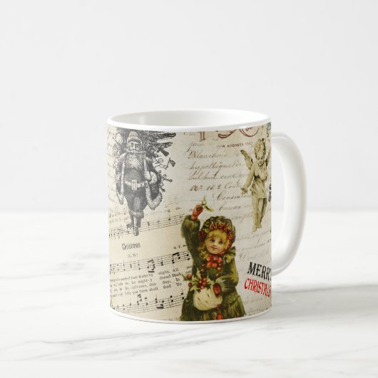 フェスティバルヴィンテージビクトリアンクリスマスガールホリー コーヒーマグカップ (正面右)