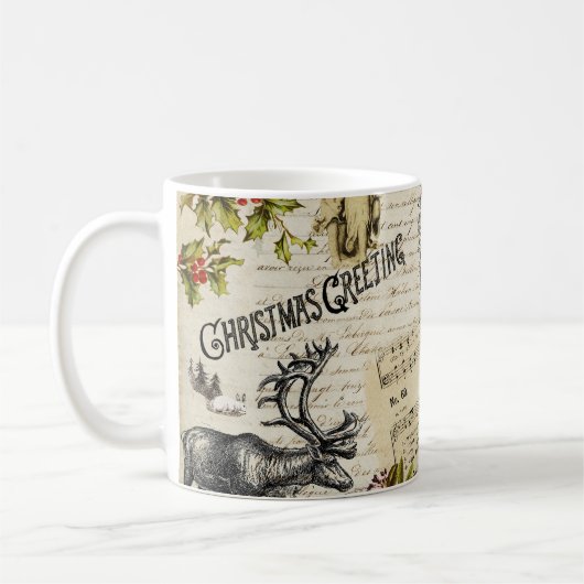 フェスティバルヴィンテージビクトリアンクリスマスガールホリー コーヒーマグカップ (左)