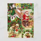 フェスティバルヴィンテージビクトリアンクリスマスサンタキッズ シーズンポストカード (正面)