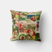フェスティバルヴィンテージビクトリアンクリスマスサンタコラージュ クッション (正面)