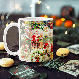 フェスティバルヴィンテージビクトリアンクリスマスサンタコラージュ コーヒーマグカップ