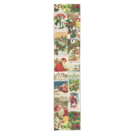 フェスティバルヴィンテージビクトリアンクリスマスサンタコラージュ ショートテーブルランナー