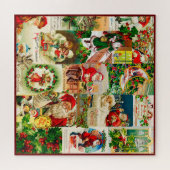 フェスティバルヴィンテージビクトリアンクリスマスサンタコラージュ ジグソーパズル (横)