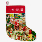フェスティバルヴィンテージビクトリアンクリスマスサンタコラージュ スモールクリスマスストッキング (正面)