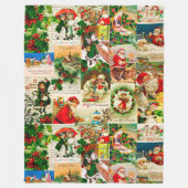 フェスティバルヴィンテージビクトリアンクリスマスサンタコラージュ フリースブランケット (正面)