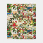 フェスティバルヴィンテージビクトリアンクリスマスサンタコラージュ フリースブランケット (正面)