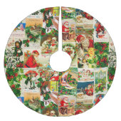 フェスティバルヴィンテージビクトリアンクリスマスサンタコラージュ ブラッシュドポリエステルツリースカート (正面)