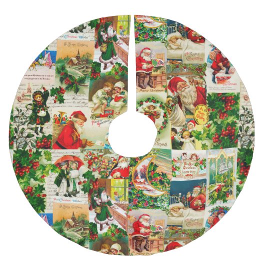 フェスティバルヴィンテージビクトリアンクリスマスサンタコラージュ ブラッシュドポリエステルツリースカート (正面)