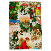 フェスティバルヴィンテージビクトリアンクリスマスサンタコラージュ ミディアムペーパーバッグ (裏面)