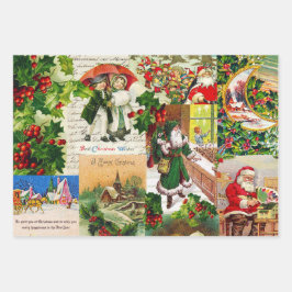 フェスティバルヴィンテージビクトリアンクリスマスサンタコラージュ ラッピングペーパーシート