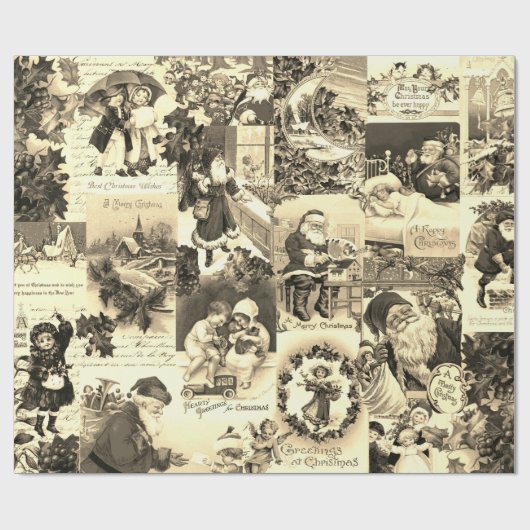 フェスティバルヴィンテージビクトリアンクリスマスサンタコラージュ ラッピングペーパー (フラット)