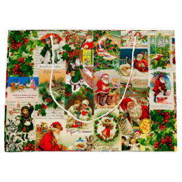 フェスティバルヴィンテージビクトリアンクリスマスサンタコラージュ ラージペーパーバッグ