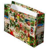 フェスティバルヴィンテージビクトリアンクリスマスサンタコラージュ ラージペーパーバッグ (正面アングル)