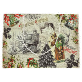 フェスティバルヴィンテージビクトリアンクリスマスサンタスクリプト ラージペーパーバッグ (正面)