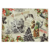 フェスティバルヴィンテージビクトリアンクリスマスサンタスクリプト ラージペーパーバッグ (裏面)