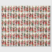 フェスティバルヴィンテージビクトリアンクリスマスサンタパターン ラッピングペーパー (フラット)