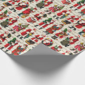 フェスティバルヴィンテージビクトリアンクリスマスサンタパターン ラッピングペーパー (角)