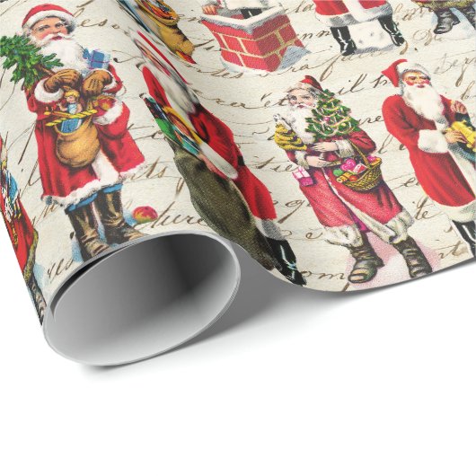 フェスティバルヴィンテージビクトリアンクリスマスサンタパターン ラッピングペーパー (ロールコーナー)