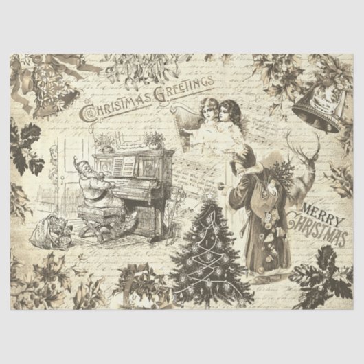 フェスティバルヴィンテージビクトリアンクリスマスサンタベージュ 薄葉紙 (正面)