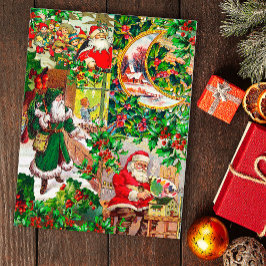 フェスティバルヴィンテージビクトリアンクリスマスサンタメッセージ ポストカード