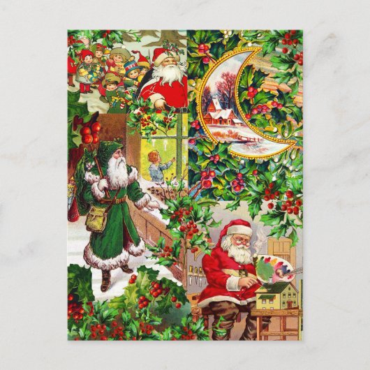 フェスティバルヴィンテージビクトリアンクリスマスサンタメッセージ ポストカード (正面)
