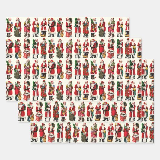 フェスティバルヴィンテージビクトリアンクリスマスサンタ切り出し ラッピングペーパーシート (セット)