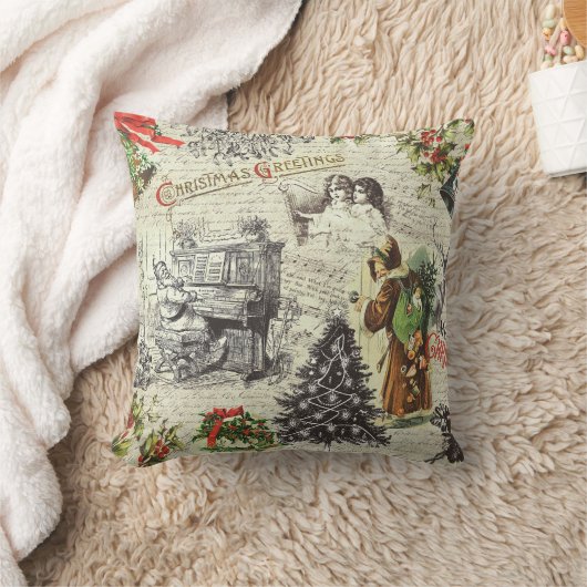 フェスティバルヴィンテージビクトリアンクリスマスサンタ クッション (ブランケット)