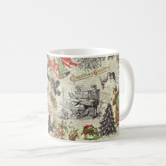 フェスティバルヴィンテージビクトリアンクリスマスサンタ コーヒーマグカップ (正面右)