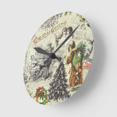 フェスティバルヴィンテージビクトリアンクリスマスサンタ ラウンド壁時計 (傾斜)