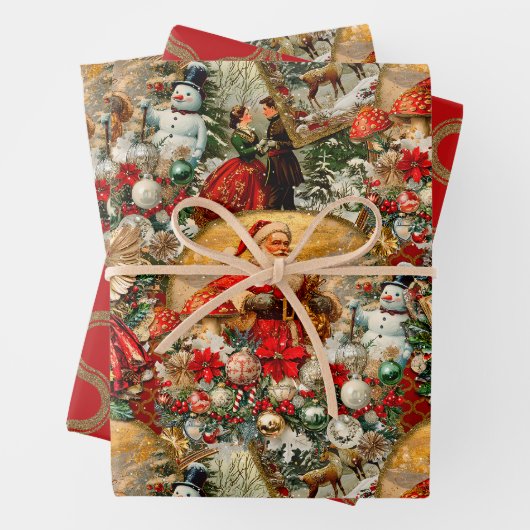 フェスティバルヴィンテージビクトリアンクリスマス ラッピングペーパーシート (インサイチュ)
