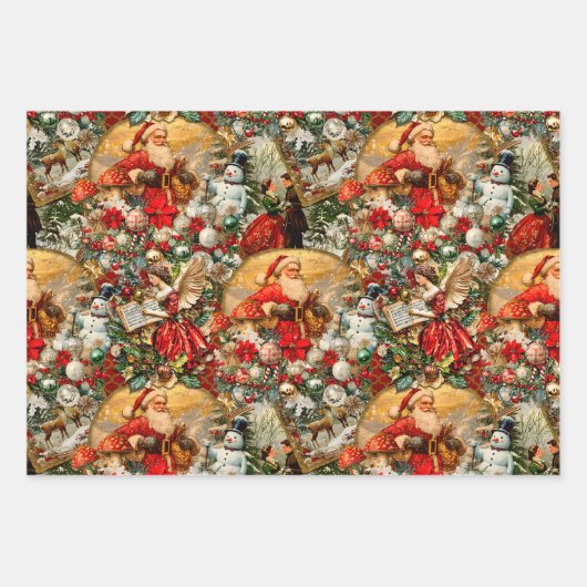 フェスティバルヴィンテージビクトリアンクリスマス ラッピングペーパーシート (正面)