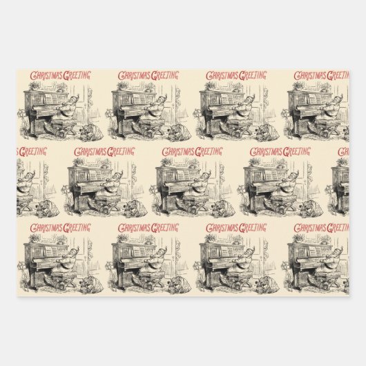 フェスティバルヴィンテージビクトリアンクリスマスwith Santa ラッピングペーパーシート (正面)