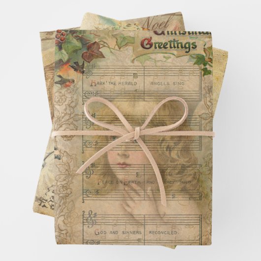 フェスティバルヴィンテージフローラエフェメラコラージュ ラッピングペーパーシート (インサイチュ)