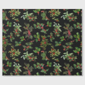 フェスティバルヴィンテージホリー黒の背景 ラッピングペーパー (フラット)