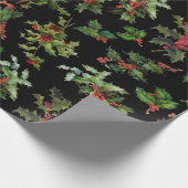 フェスティバルヴィンテージホリー黒の背景 ラッピングペーパー (角)