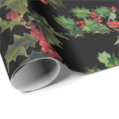 フェスティバルヴィンテージホリー黒の背景 ラッピングペーパー (ロールコーナー)