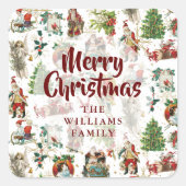 フェスティバルヴィンテージメリークリスマスファミリー名 スクエアシール (正面)