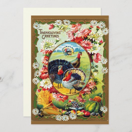 フェスティバルヴィンテージ伝統的感謝祭ディナー 招待状 (正面/裏面)