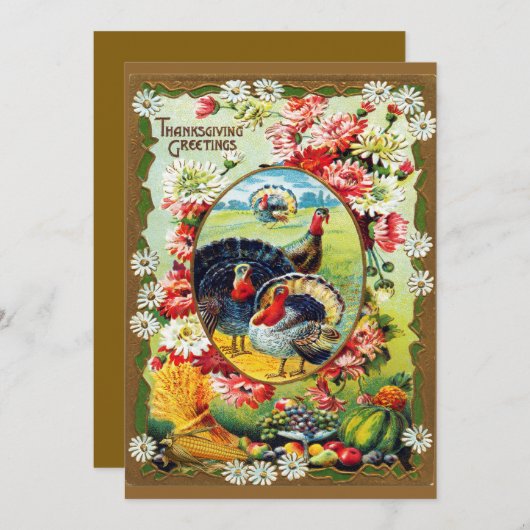 フェスティバルヴィンテージ伝統的感謝祭ディナー 招待状 (正面/裏面)