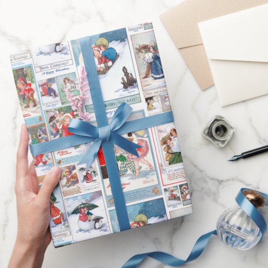 フェスティバルヴィンテージ冬おもしろいクリスマスカードコラージュ ラッピングペーパー (ギフト)