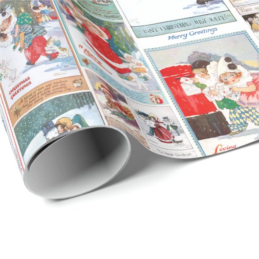 フェスティバルヴィンテージ冬おもしろいクリスマスカードコラージュ ラッピングペーパー (ロールコーナー)