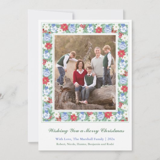 フェスティバルヴィンテージ植物体フレームメリークリスマス シーズンカード (正面)