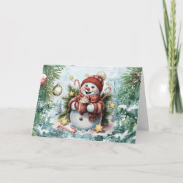 フェスティバルヴィンテージ水カラークリスマス雪だるま シーズンカード