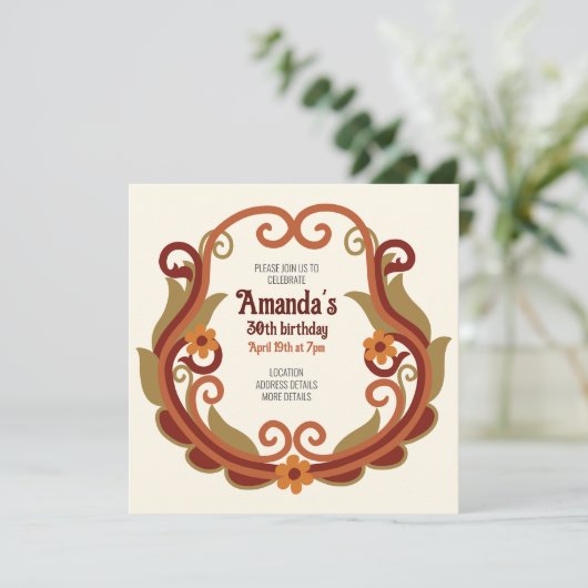 フェスティバルヴィンテージ渦巻形のフローラ誕生日CC1277 招待状 (スタンド正面)