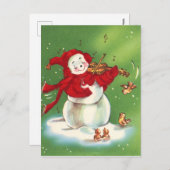 フェスティバルヴィンテージ雪だるまクリスマス シーズンポストカード (正面/裏面)