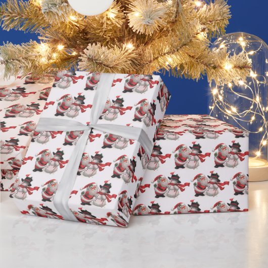 フェスティバルヴィンテージ雪だるまサンタタイル  ラッピングペーパー (クリスマス)